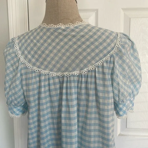 Vintage gingham lace check nightgown housecoat dress duster robe cottage core M - Picture 7 of 10